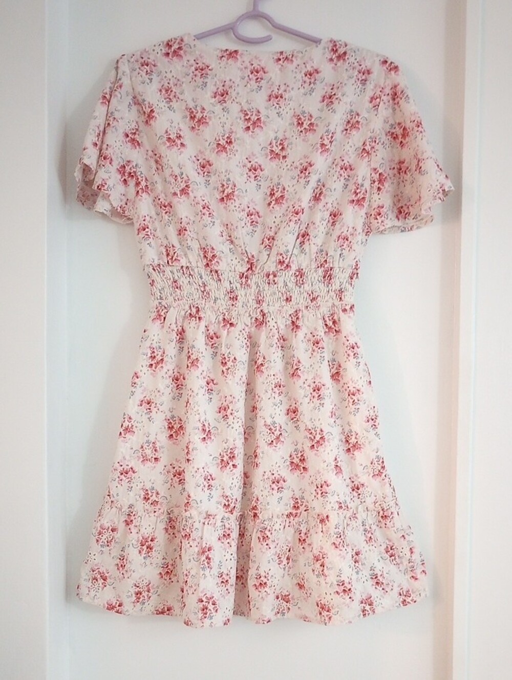 Sweet Lemon Floral Smocked Dress Cottagecore Eyelet Cream Pink Size S - Picture 7 of 11